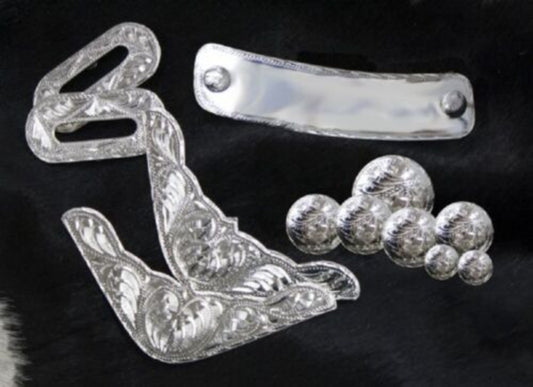 12 Piece Engraved Silver Trim Saddle Kit