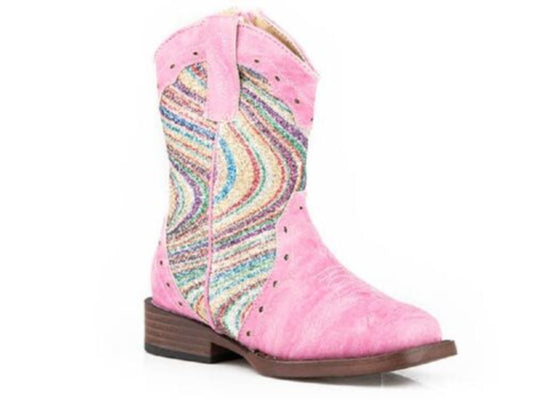 Youth girl's Pink Glitter Swirl Cowgirl Boots