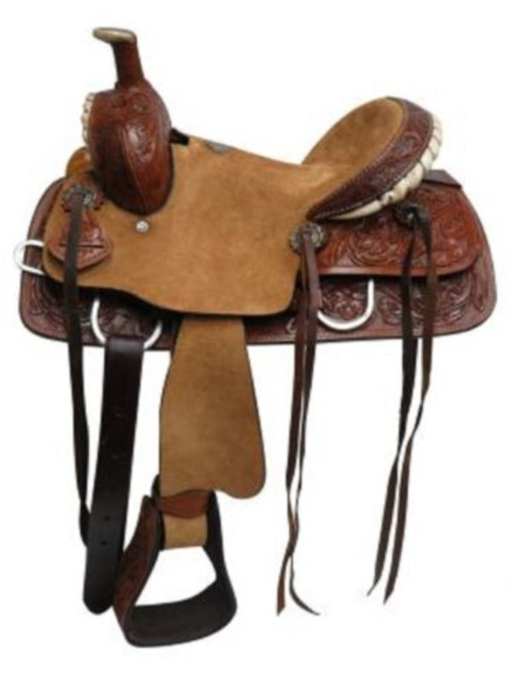 13" Youth Double T Roper Style Saddle w/ Floral Tooling Leathers