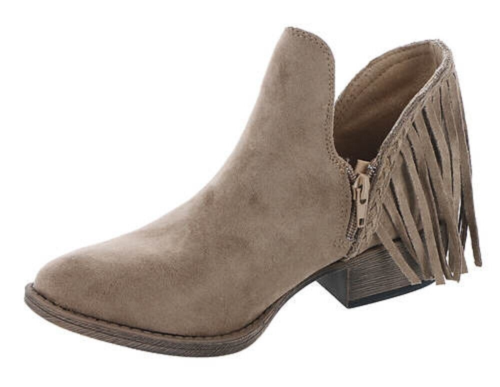 Very G Women's Trio Taupe with Fringe Round Toe Booties