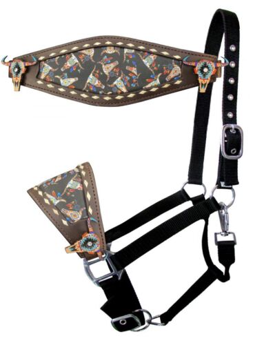 Nylon Bronc Halter With Painted Southwest Cowskull