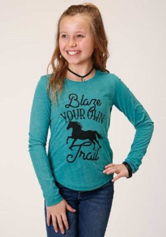 Girl's Roper Turquoise 'BLAZE YOUR OWN TRAIL' HORSE SHIRT