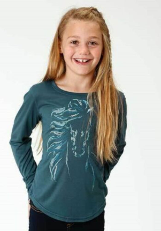 Girl's Roper Navy Blue Horse Head Shirt