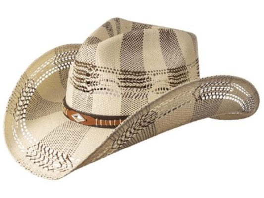 Brown & Ivory Diamond Concho Straw Cowboy Hat- S/M or L/XL