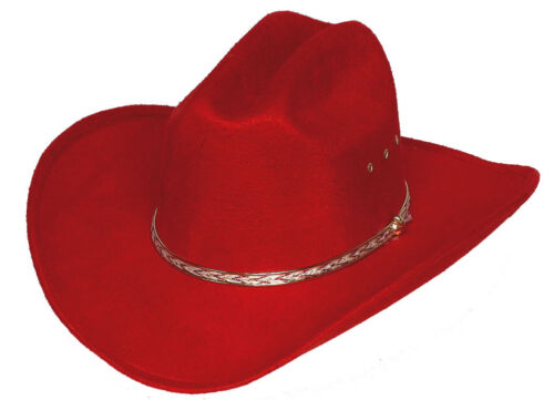 Kids Red Faux Felt Western Cattleman Cowboy Hat