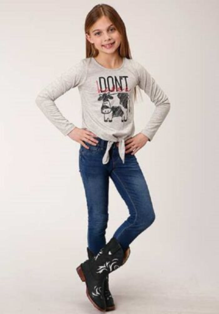 Youth girl's Gray 'DON'T HAVE A' COW LONG SLEEVE SHIRT
