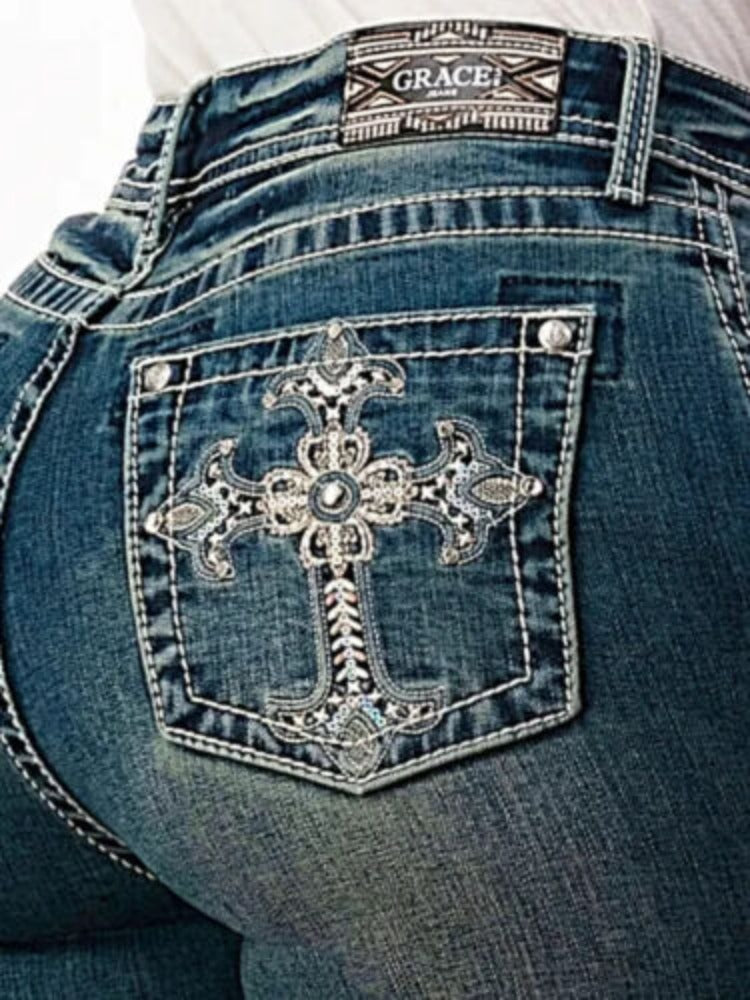 Women's Grace in LA Cross High Waisted Bell Bottom Flare Jeans