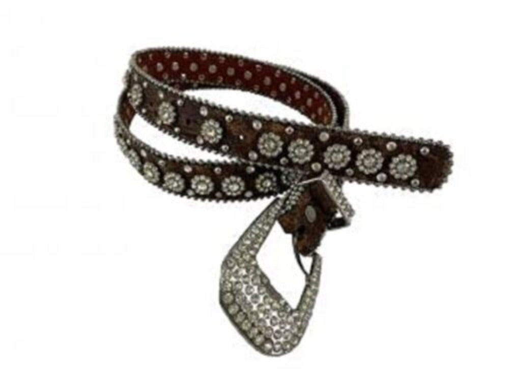 Genuine Leather Women's Silver Rhinestones & Studs Belt, L or XL