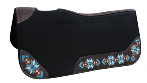 Black Felt Contoured Saddle Pad w/ Navajo Arrow Embroidery