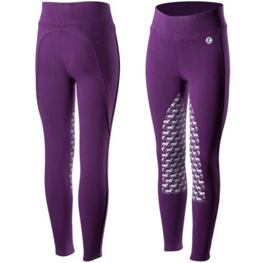Youth junior Horze Purple Horse Print Knitted Tights