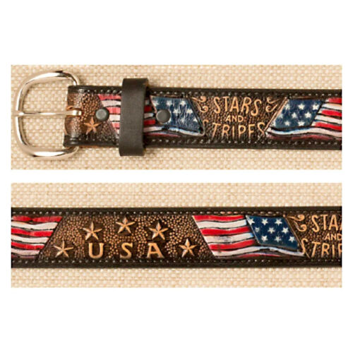 Western Express Brown leather STARS & STRIPES USA FLAG BELT