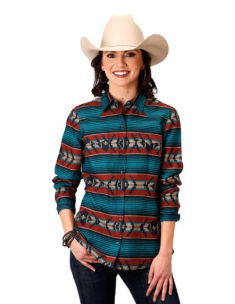 Roper Western Shirt Womens L/S Aztec Snap Rust