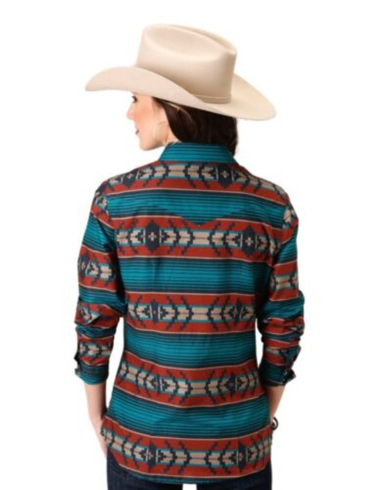 Roper Western Shirt Womens L/S Aztec Snap Rust