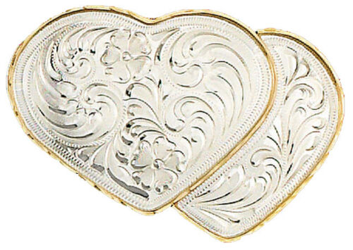 German Silver & Gold Double Heart Belt Buckle