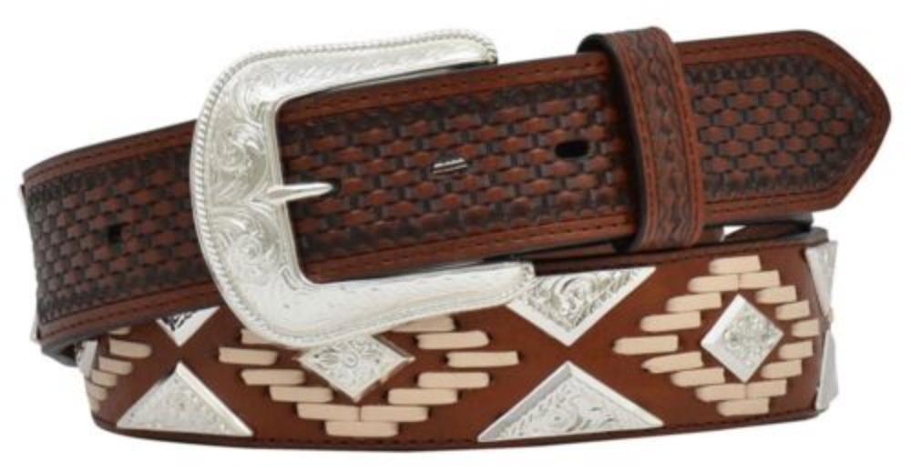 3D Belt Co. Leather Fashion Cowboy Belt w/ Silver Diamond Conchos