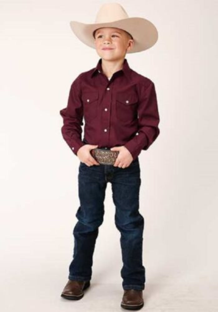 Youth boy's Roper Wine SOLID BROADCLOTH WESTERN SHIRT w/ Snaps Small