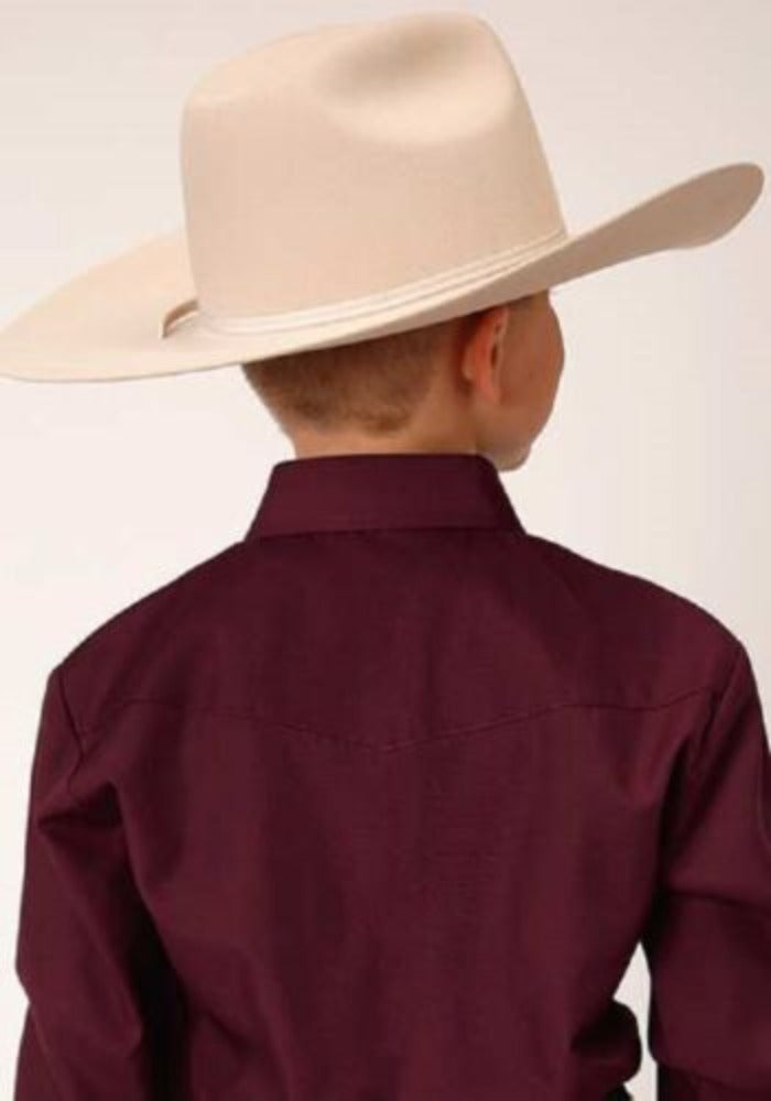Youth boy's Roper Wine SOLID BROADCLOTH WESTERN SHIRT w/ Snaps Small