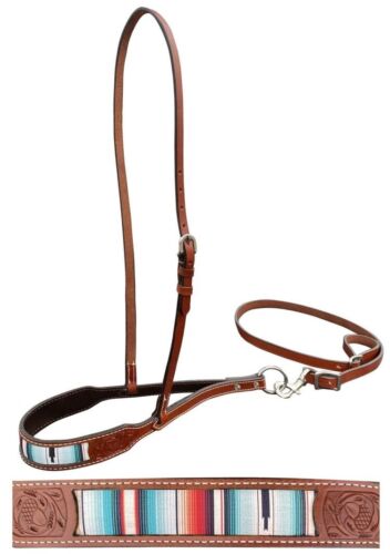 Adjustable Leather Noseband & Tie Down w/ Southwest style print Nickel hardware