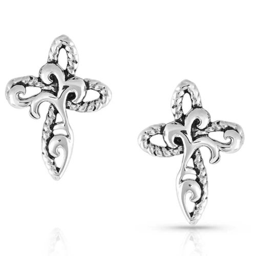 Montana Silversmiths Women's Silver 'GROWING FAITH' CROSS STUD EARRINGS