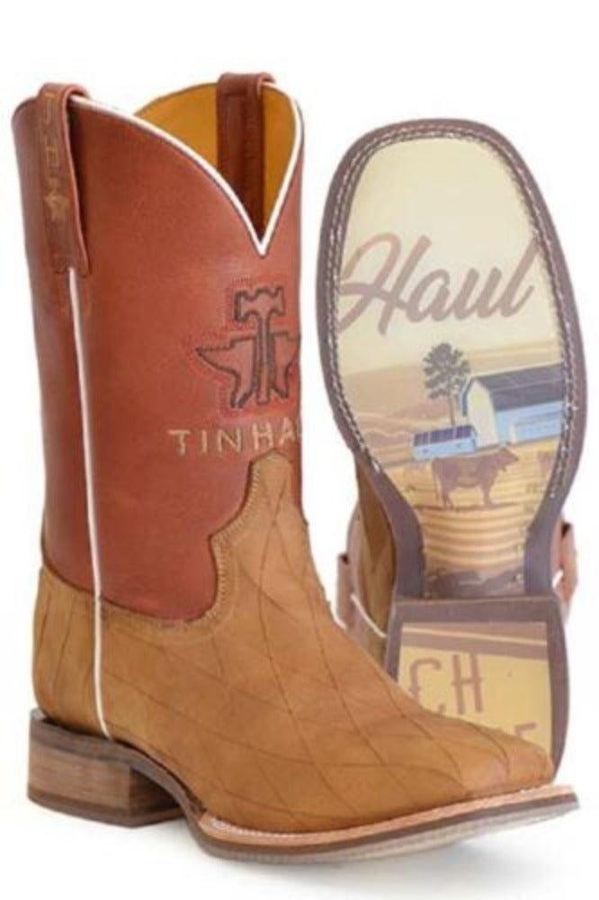 Men's Tin Haul Brown & tan 'CROSSED' COWBOY BOOTS w/ Ranch sole