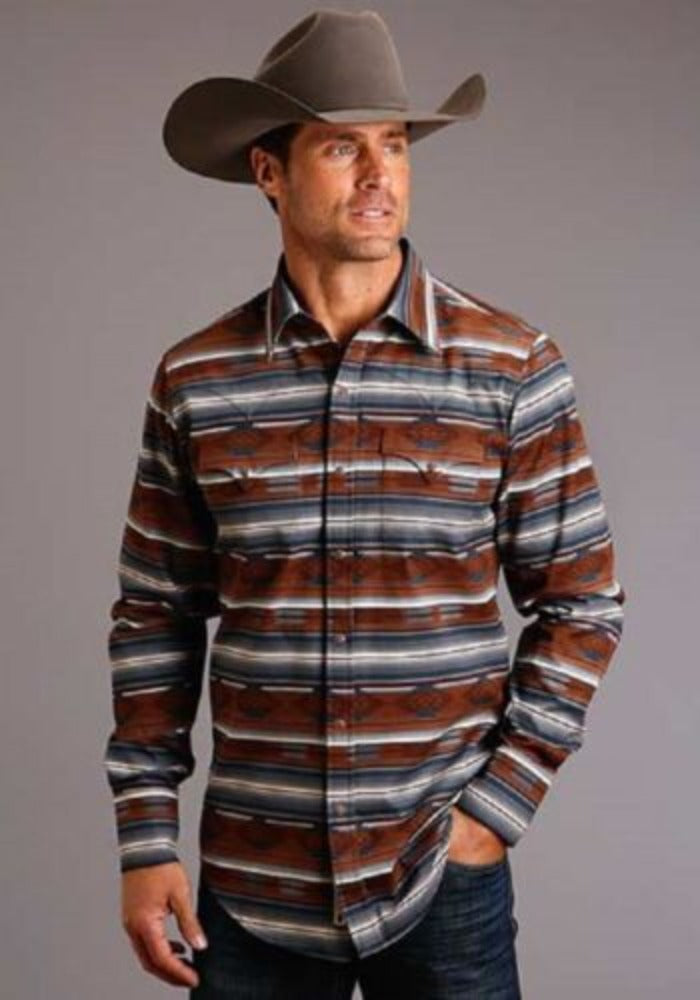 Men's Stetson Brown gray HORIZONTAL AZTEC SERAPE WESTERN SHIRT