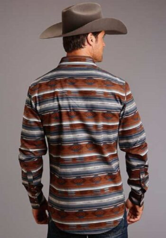 Men's Stetson Brown gray HORIZONTAL AZTEC SERAPE WESTERN SHIRT