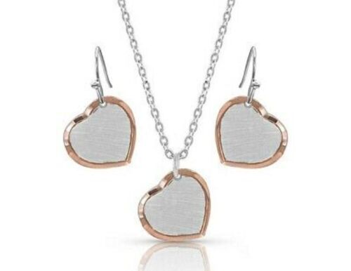 Montana Silversmiths TWO TONE HEART SHAPED NECKLACE & EARRINGS JEWELRY SET