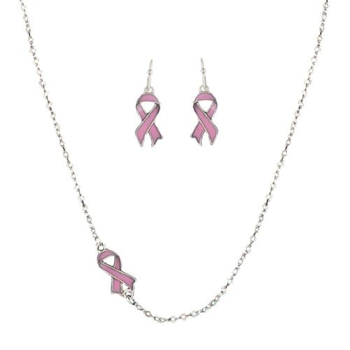 Montana Silversmiths BREAST CANCER PINK RIBBON NECKLACE & EARRINGS JEWELRY SET