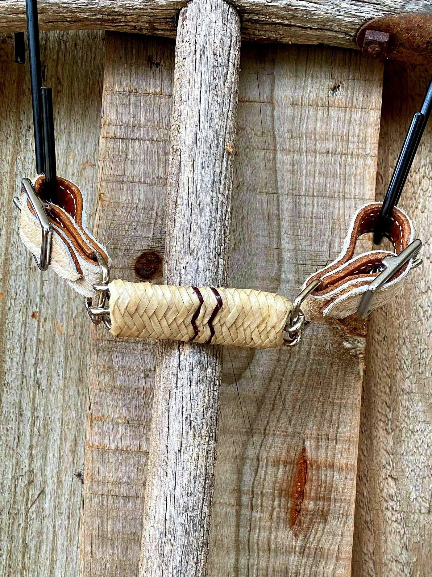 Hair On Hide Curb Strap With Rawhide Cover