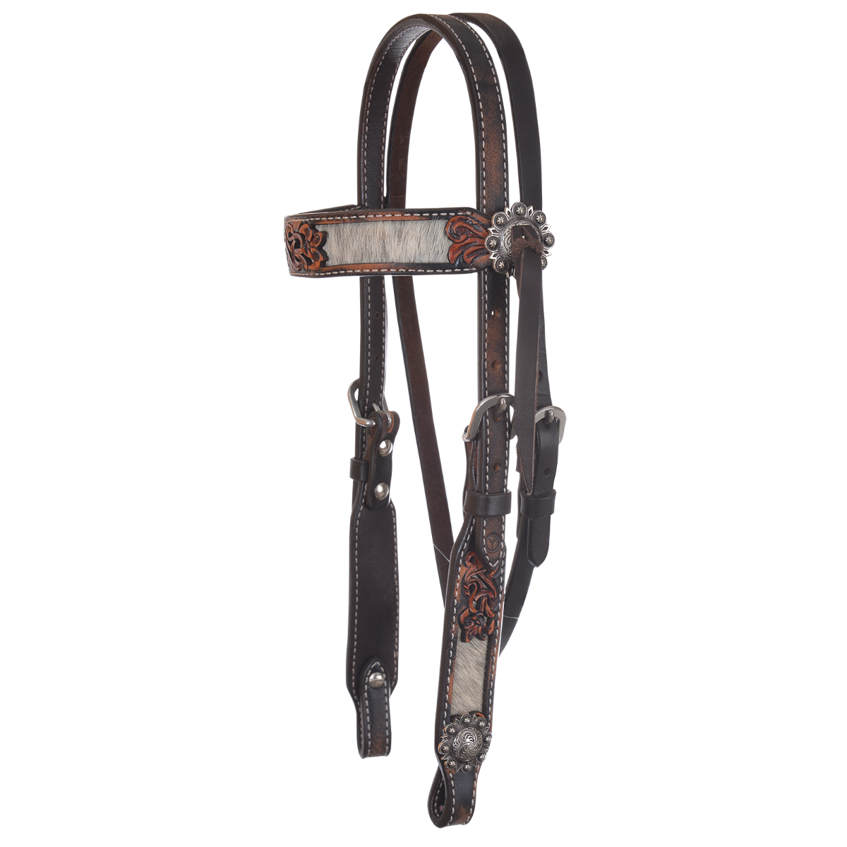 Circle Y Pony size Filigree Leather Hair-on Cowhide Headstall
